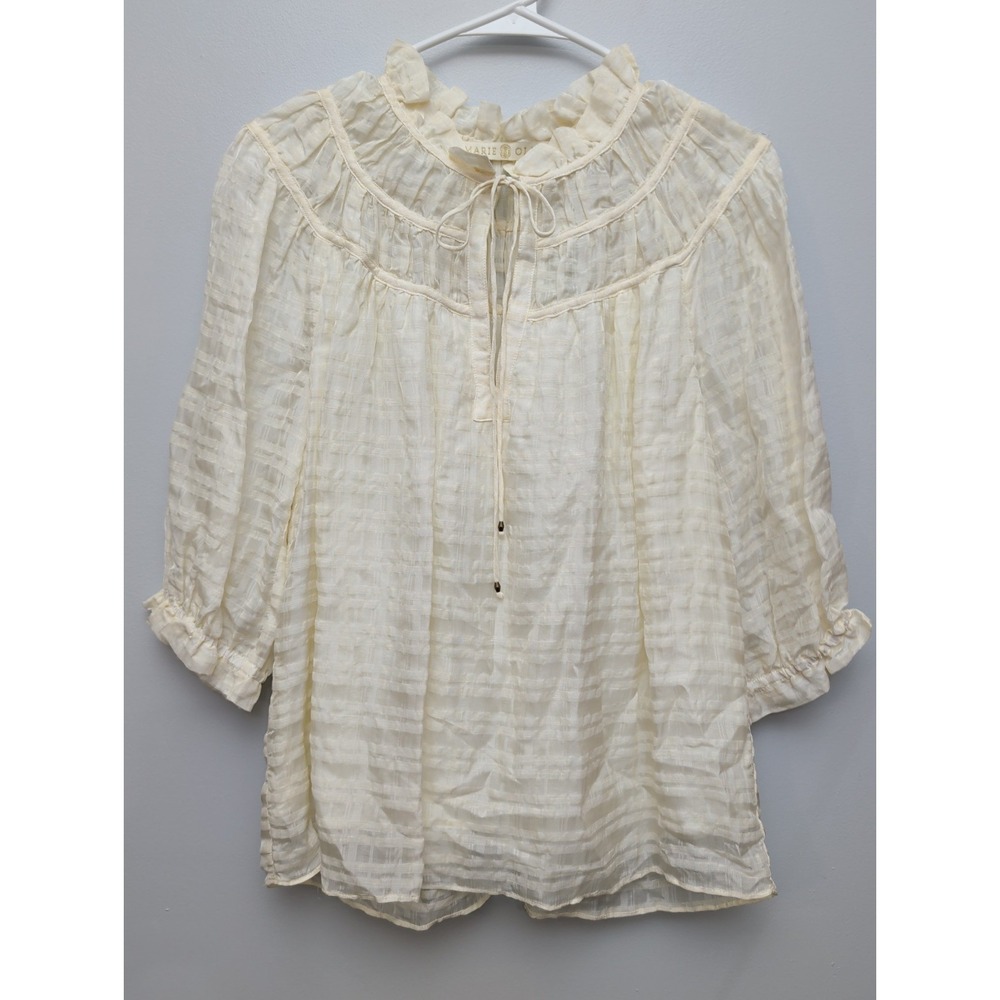 E3 Marie Oliver Finley Silk Blend Peasant Top Cream Sz SmallQuiet Luxury Coastal